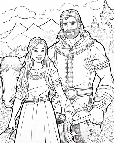 coloring page of Ragnar and Lagertha