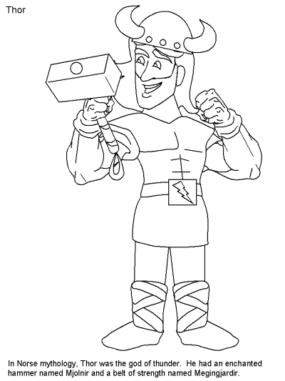coloring page of Thor with a brief description