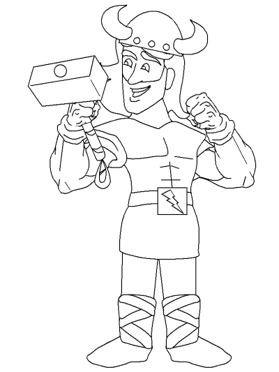 coloring page of a cartoon Thor ready for battle