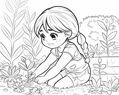 coloring page of Pina helping in the garden