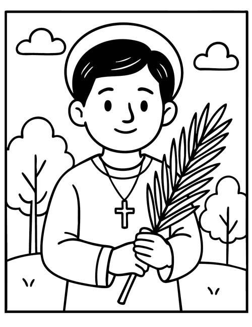 preschool coloring page of St Lorenzo Ruiz, the patron saint of the Philippines