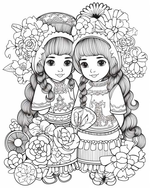 cute coloring page of Ukranian dancers