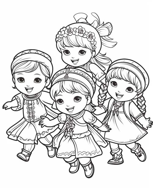 cute coloring page of Ukranian dancers