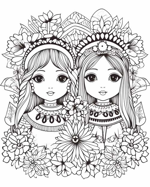 cute coloring page of Ukranian dancers