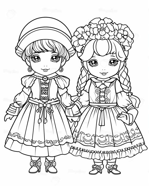 cute coloring page of Ukranian dancers