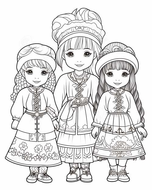 cute coloring page of Ukranian dancers