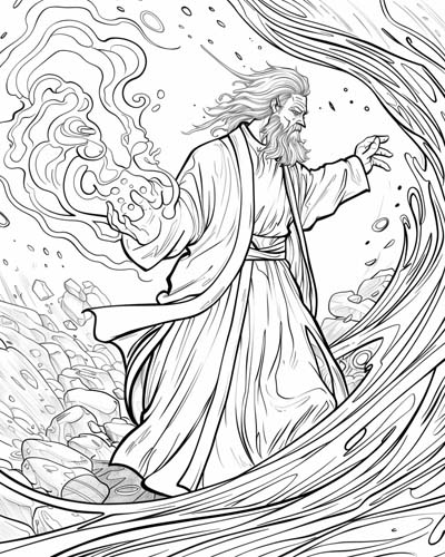 coloring page of Gwydion using magic
