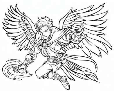 coloring page of Lleu Llaw Gyffes transforming into an eagle