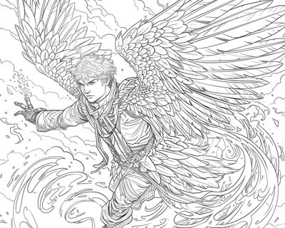 coloring page of Lleu Llaw Gyffes transforming into an eagle