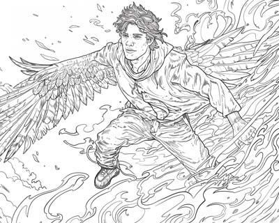 coloring page of Lleu Llaw Gyffes transforming into an eagle