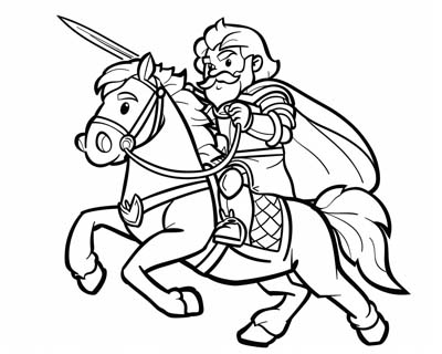 coloring page of Owain on horseback