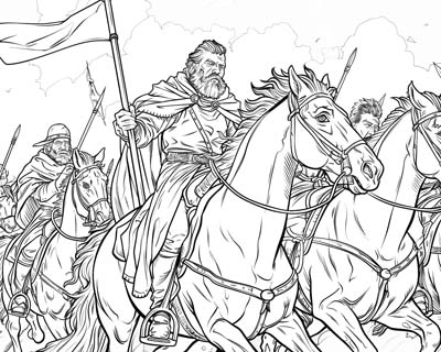 coloring page of Owain Glyndŵr riding into battle