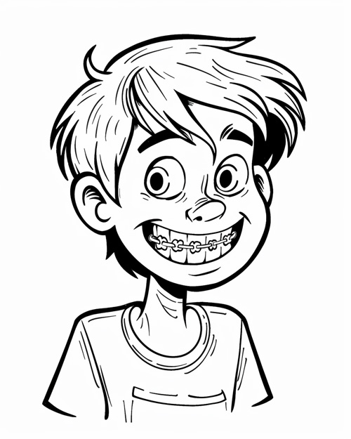 boy with braces coloring page