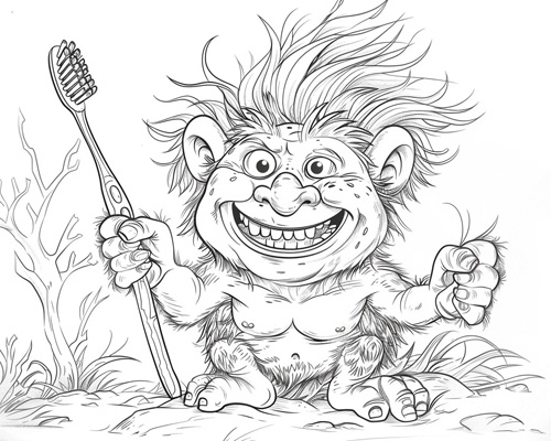 troll with toothbrush coloring page