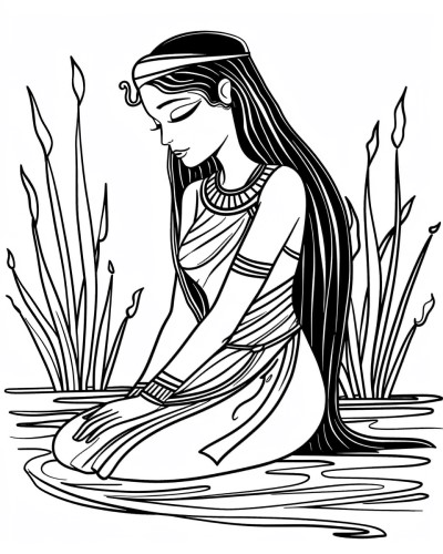 Anuket kneeling in the Nile coloring page