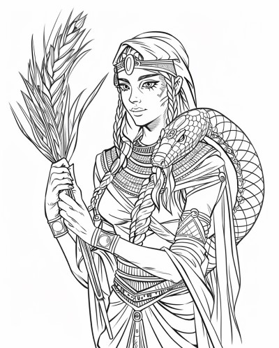 Renenutet holding wheat, the Egyptian cobra goddess coloring page
