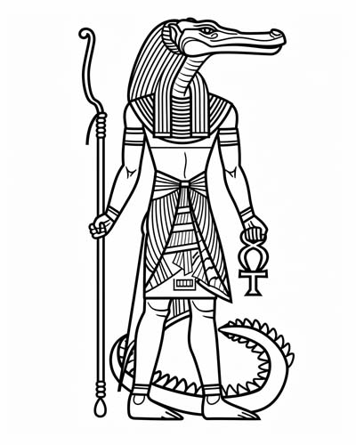 Sobek, the Egyptian crocodile god coloring page