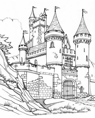 coloring page of King Arthur's castle Camelot