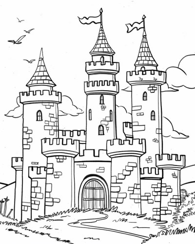 coloring page of King Arthur's castle Camelot
