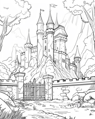coloring page of King Arthur's castle Camelot