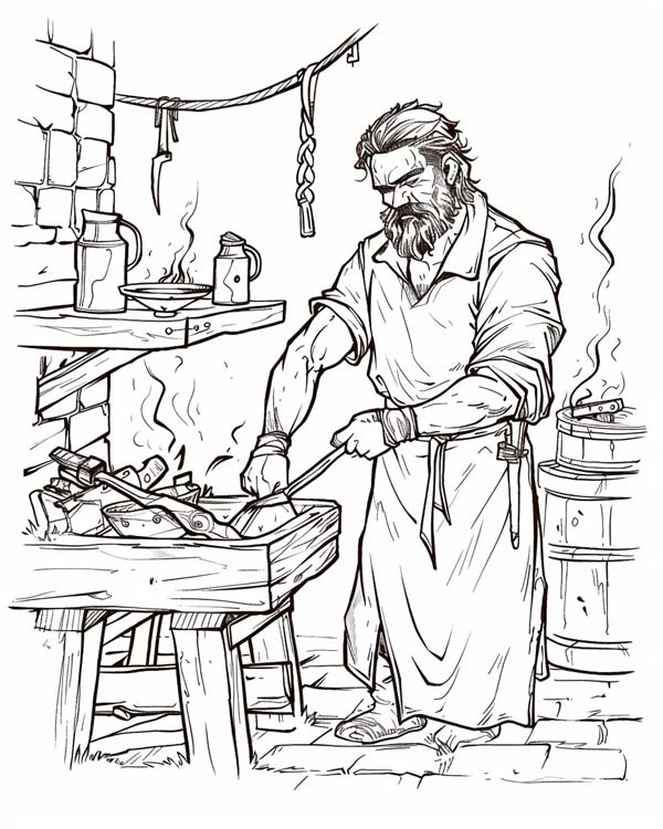coloring page of a blacksmith