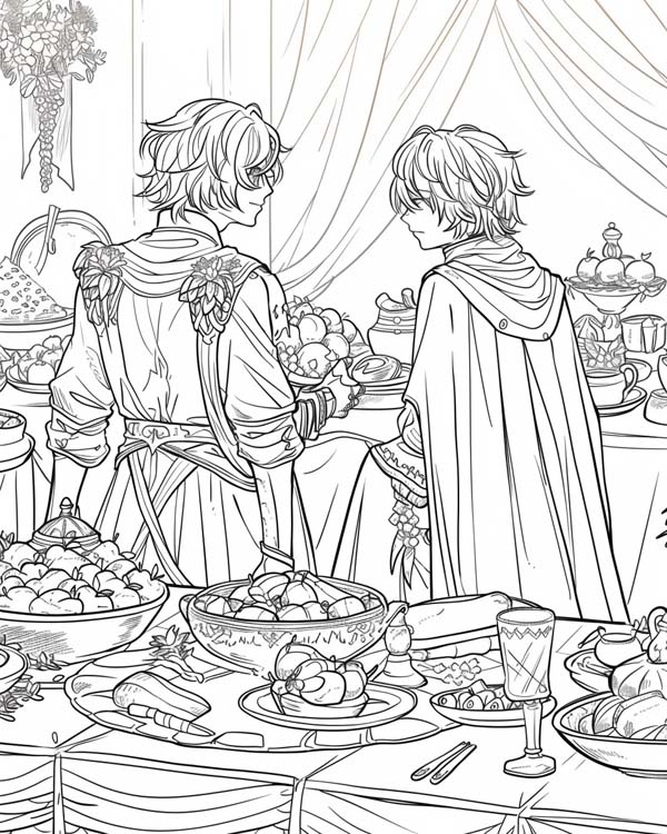 coloring page of a Medieval feast