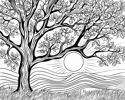 tree and the sun coloring page