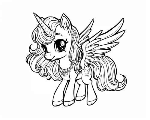chibi coloring page of an alicorn