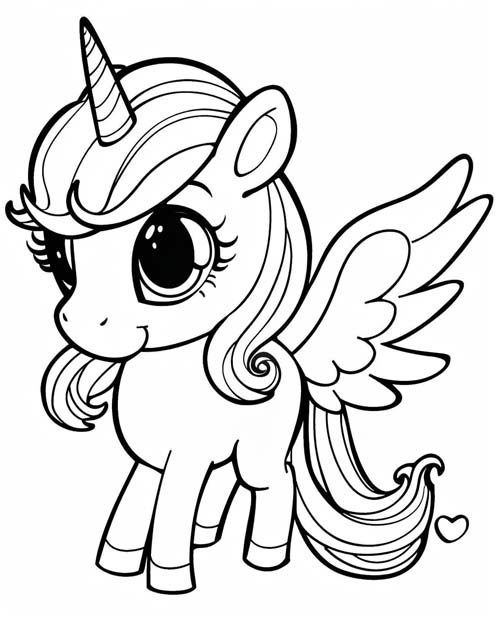 chibi coloring page of an alicorn