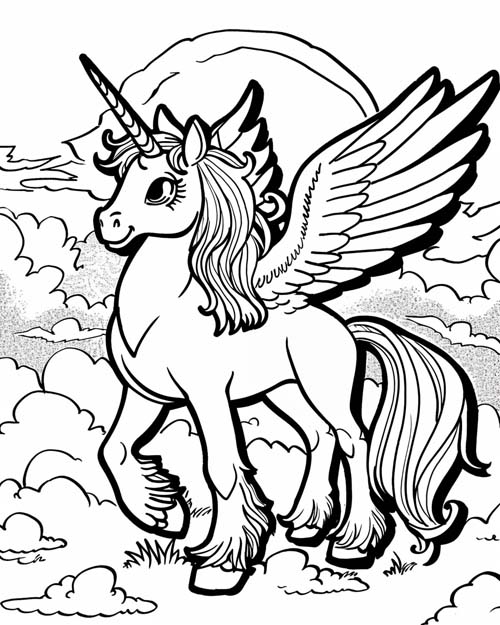 coloring page of a daylight alicorn
