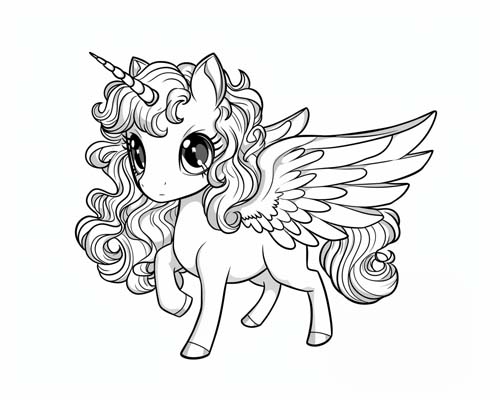 coloring page of an young but brave alicorn