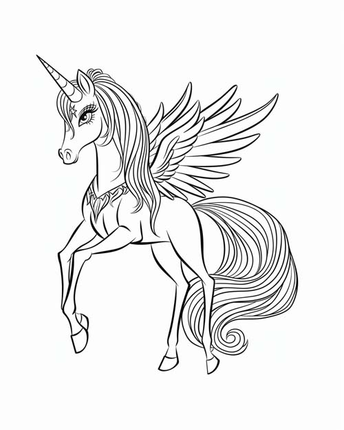 cartoon coloring page of an elegant alicorn