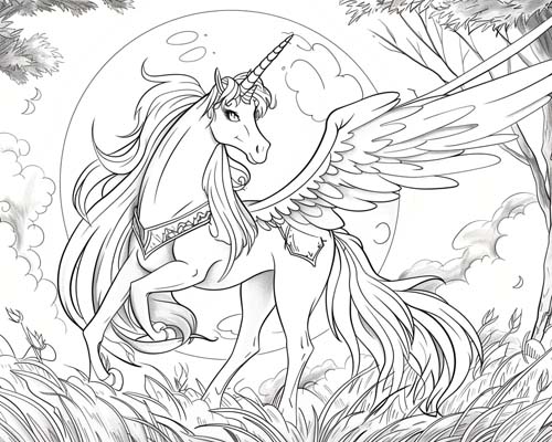 coloring page of a moonlight alicorn