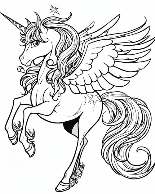 coloring page of an alicorn rearing
