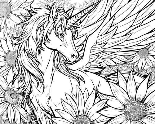 coloring page of a summer alicorn with flowers