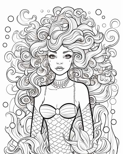 coloring page of a beautiful merrow 