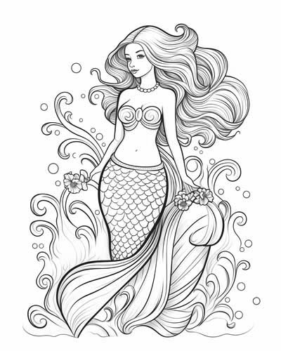 coloring page of a mermaid