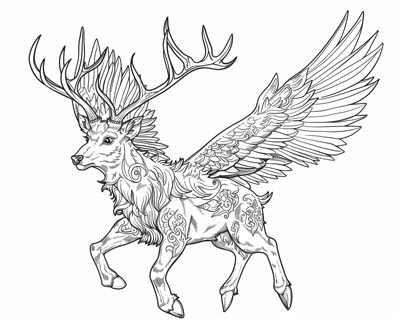 coloring page of a peryton