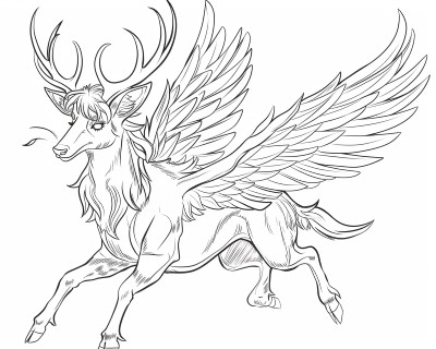 coloring page of a peryton