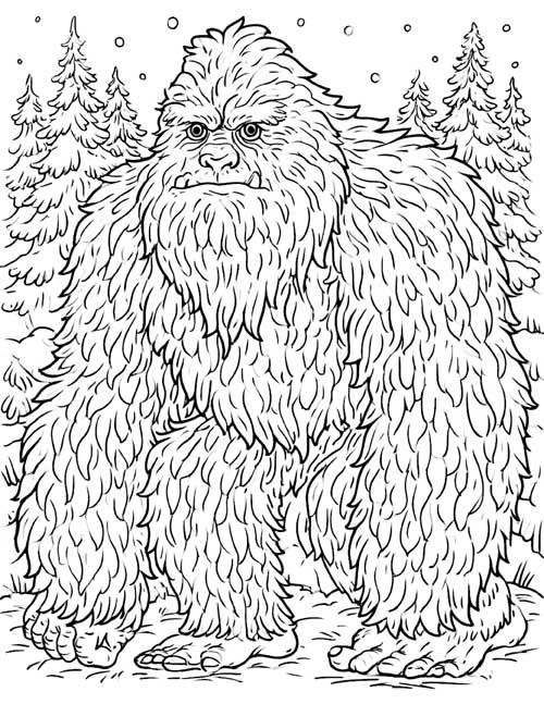 sasquatch in the snow coloring page