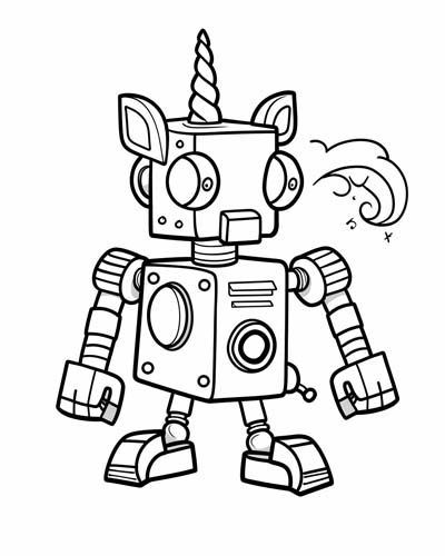 coloring page of a robot unicorn