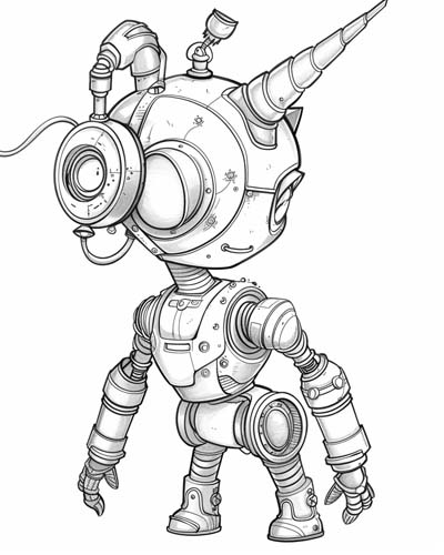 coloring page of a robot unicorn