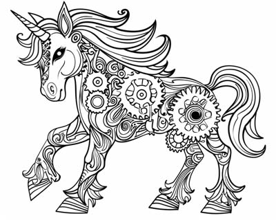 cogwheel unicorn coloring page