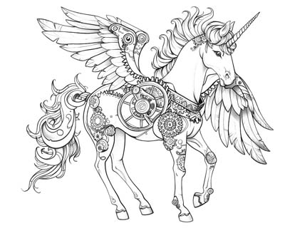 cogwheel unicorn coloring page