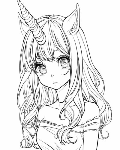 unicorn girl coloring page