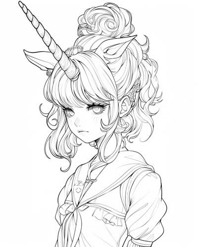 unicorn girl coloring page