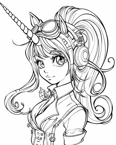 steampunk unicorn coloring page