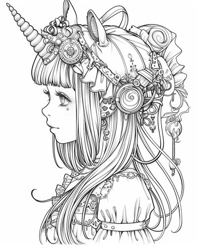 steampunk unicorn coloring page
