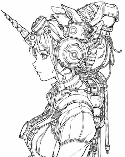 steampunk unicorn coloring page