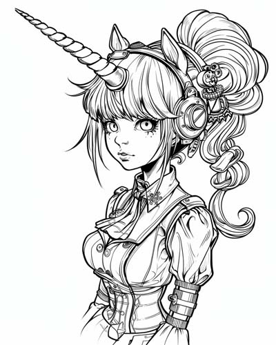 steampunk unicorn coloring page